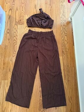 SHEIN Chocolate Brown Wide-Leg Elastic Waist Pants and stretchy top